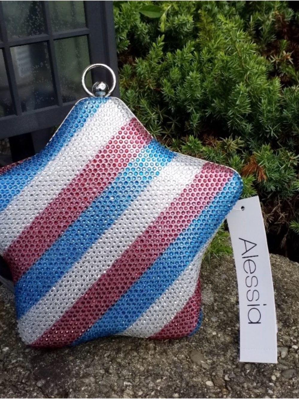 Alessia Star Rhinestone Clutch - Red, Blue & Silver Stripes